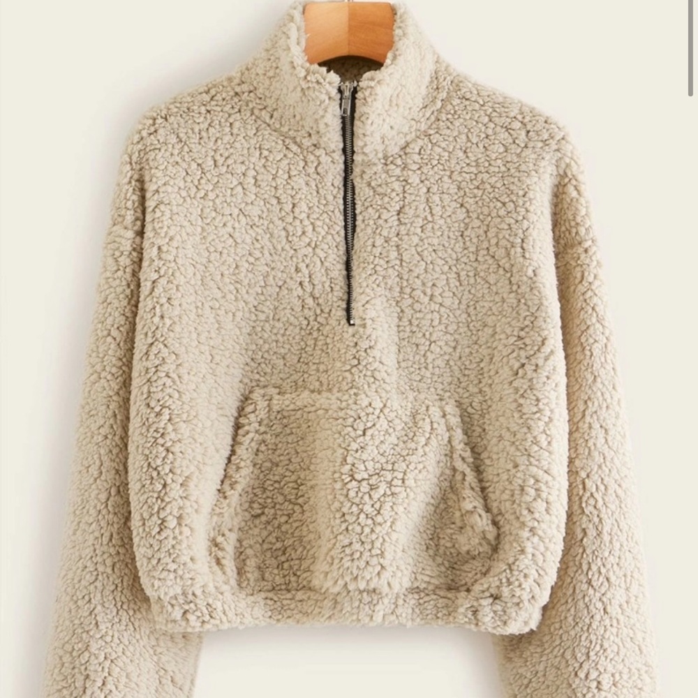 Half Zip Pocket Teddy Sweater